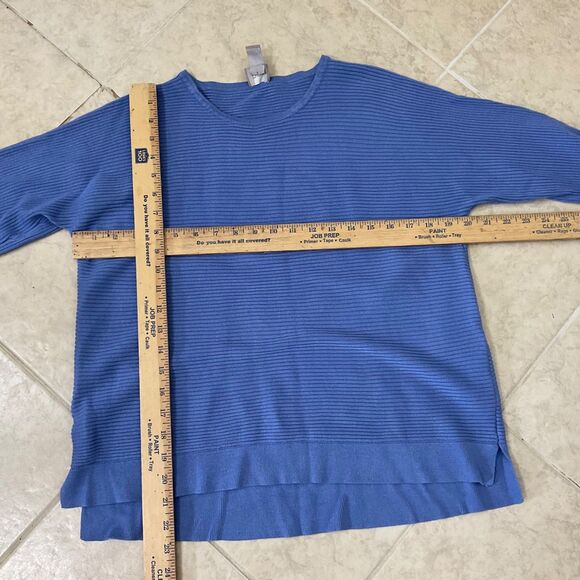 Chico’s Ribbed Boxy Knit Blouse Top women’s Size Large blue pull over 3/4 sleeve - Picture 8 of 13